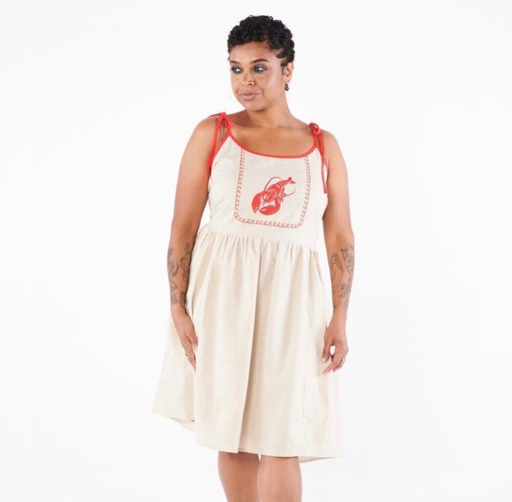 NWT Tuesday of California Lobster Bib Dress Coastal Linen Cotton Size Medium